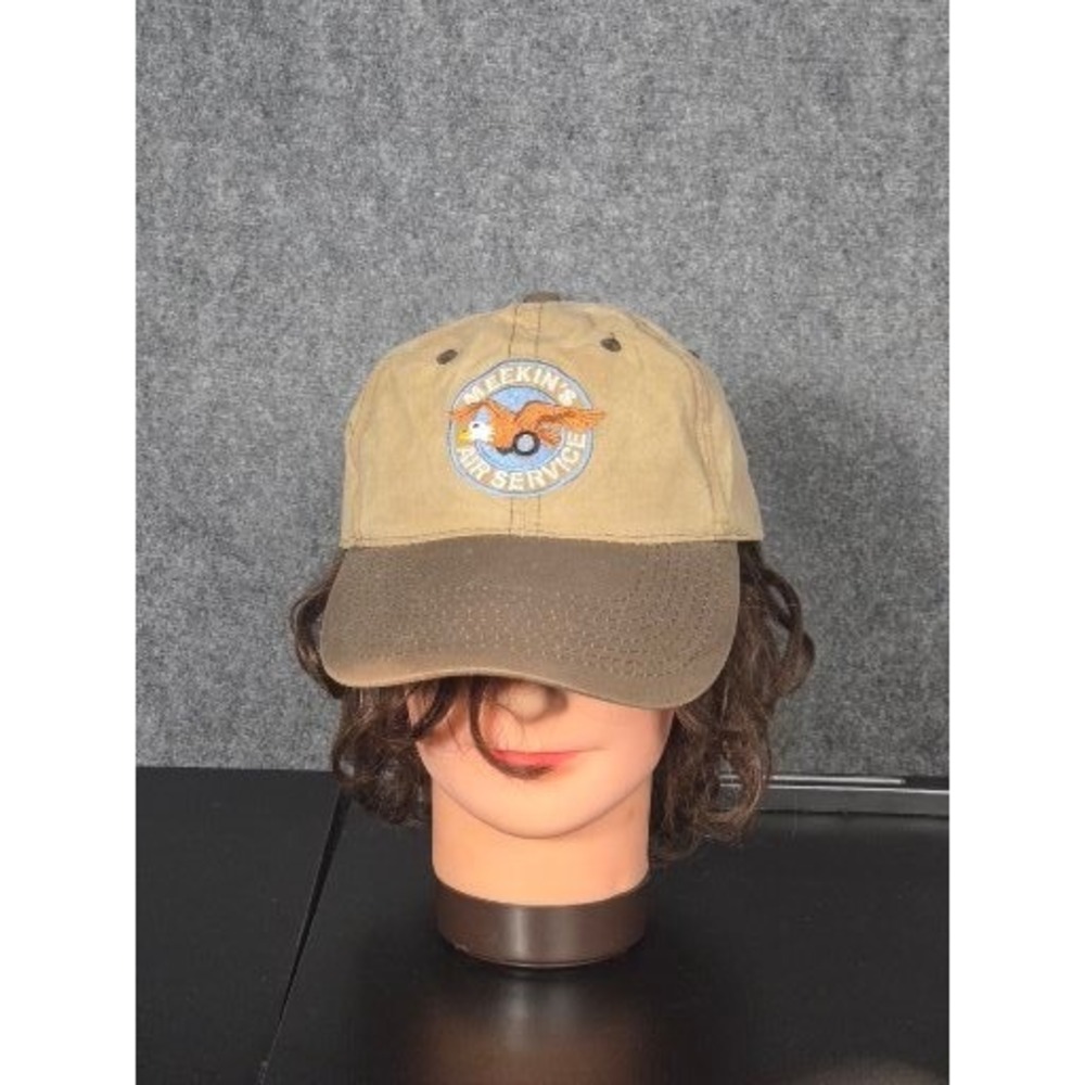 VTG Meekins Air Service Embroidered Baseball Cap Tan Brown Adjustable Strap Men